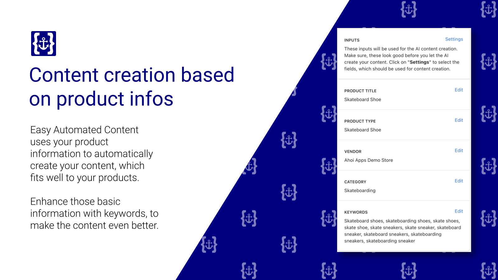 Content creation based on product infos.