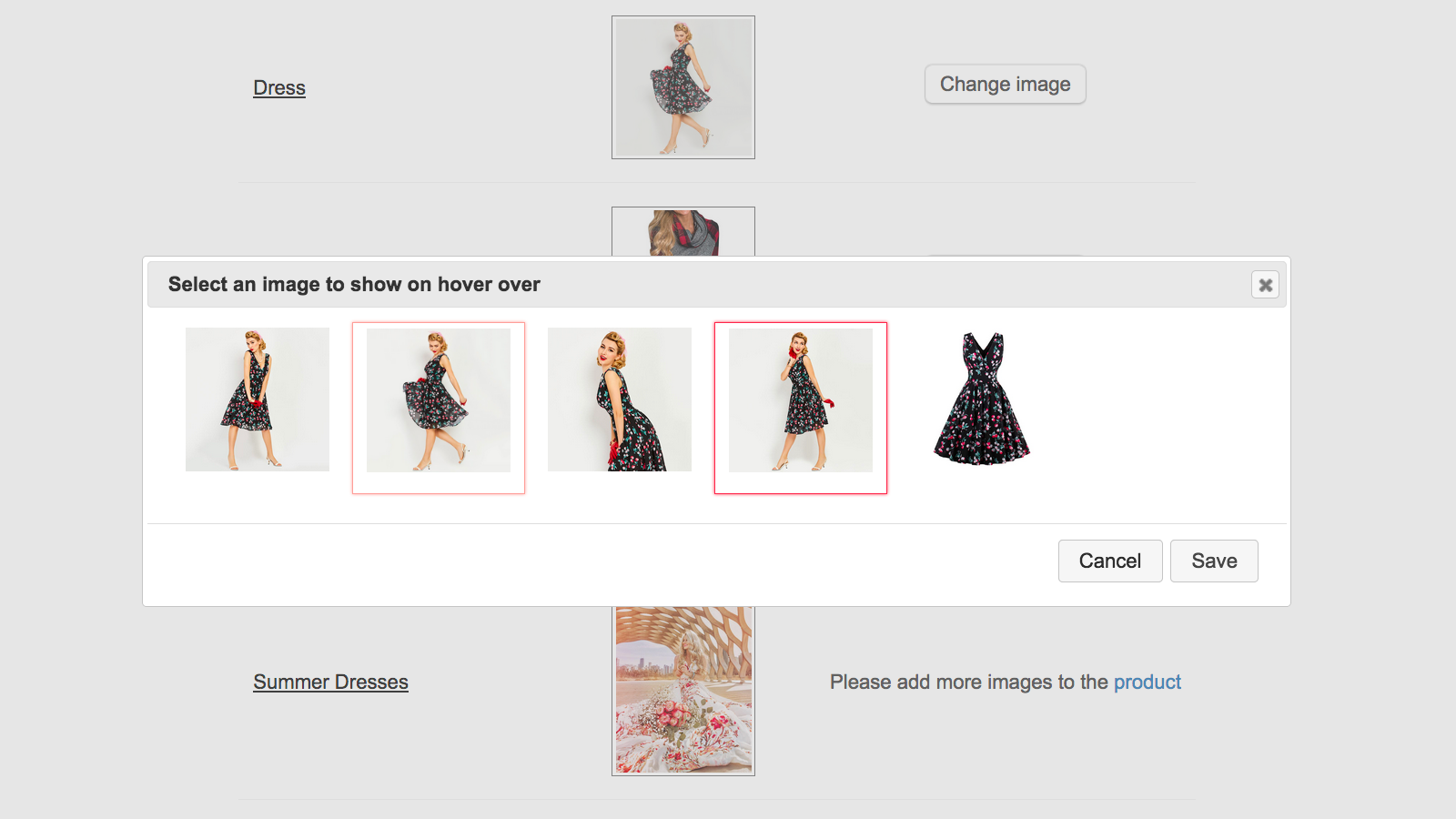 Control Panel: Selecting an image for hover effect
