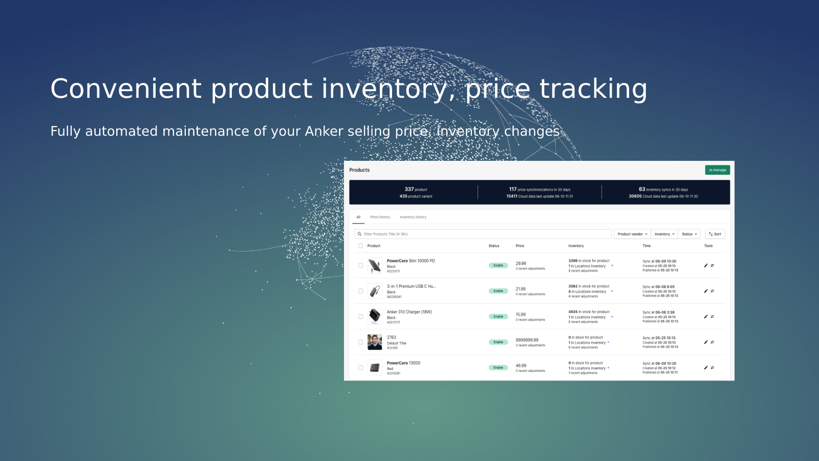 Convenient product inventory, price tracking