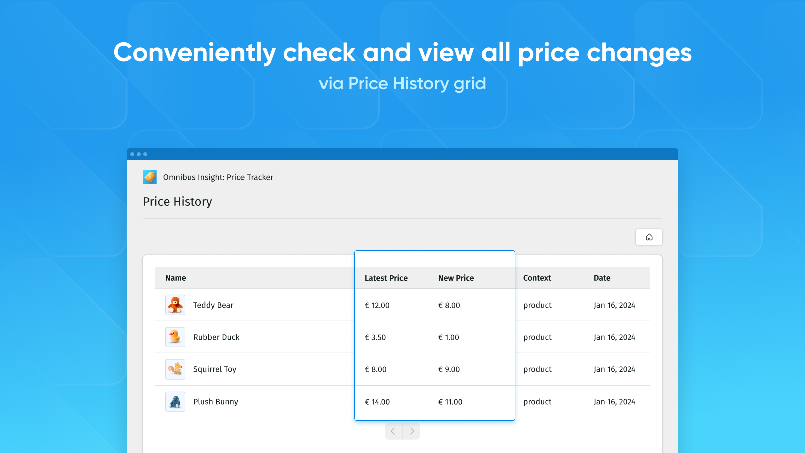 Conveniently check all price changes via Price History grid