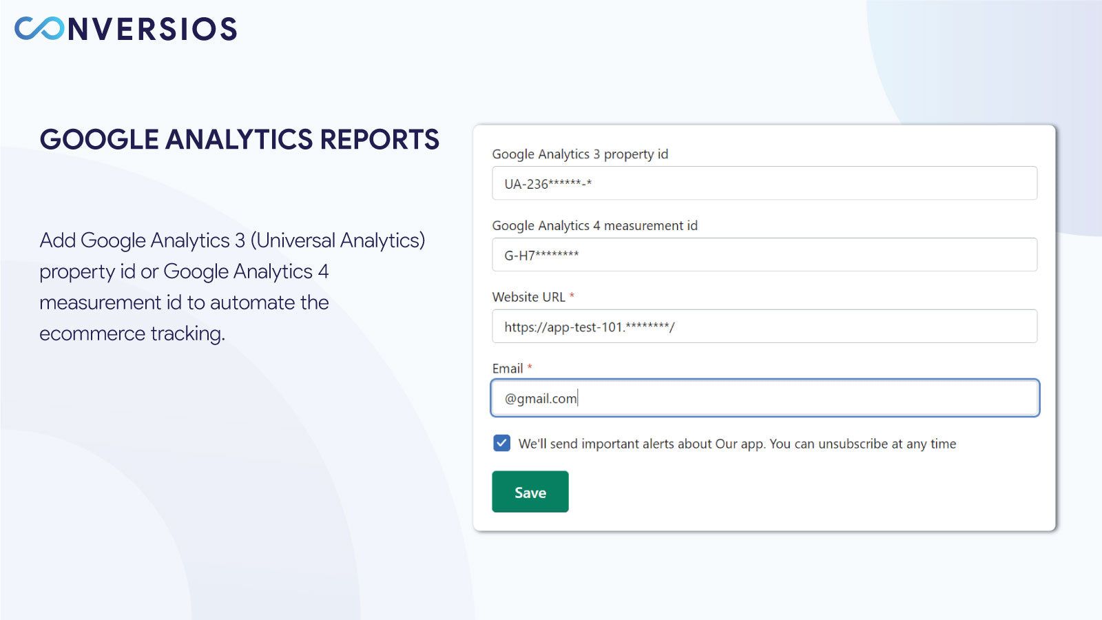 Conversios Google Analytics 4 - App settings