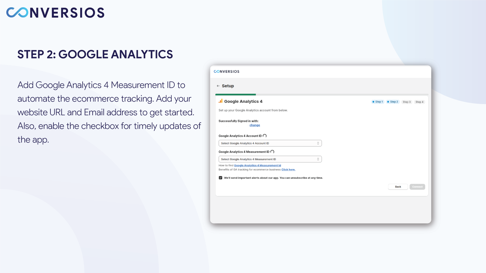 Conversios Google Analytics 4 -  App settings