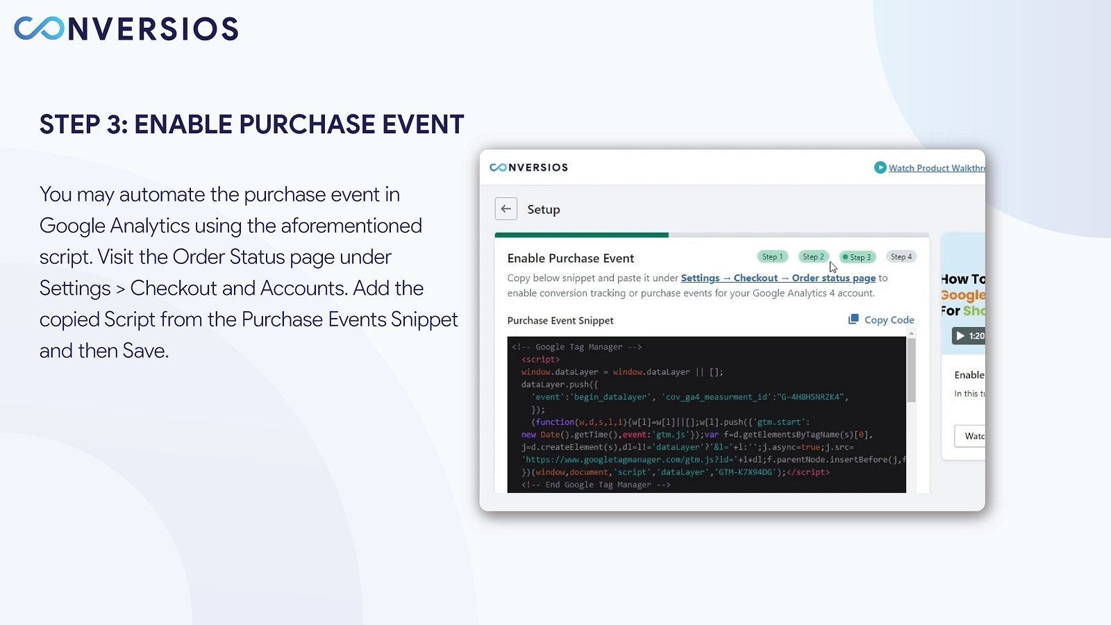 Conversios Google Analytics 4 - Purchase Event Checkout tracking