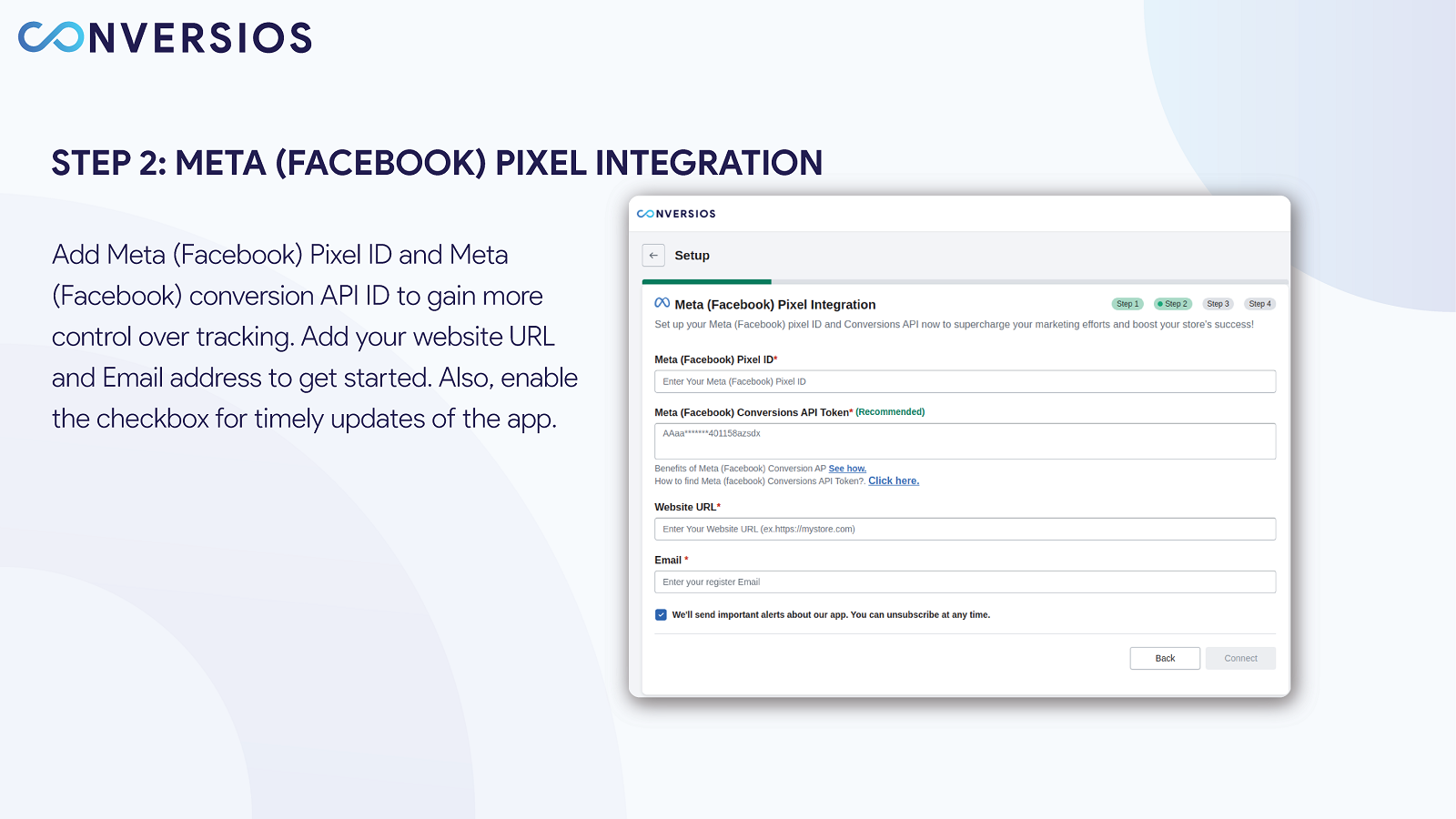 Conversios Meta - Facebook Pixel & Conversions API app settings.