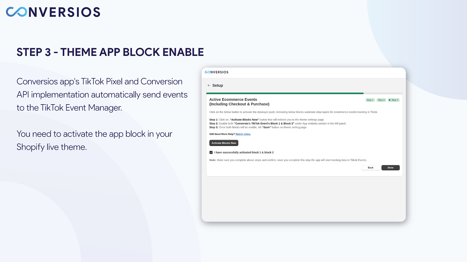 Conversios  TikTok pixel and  Event Theme app extension block