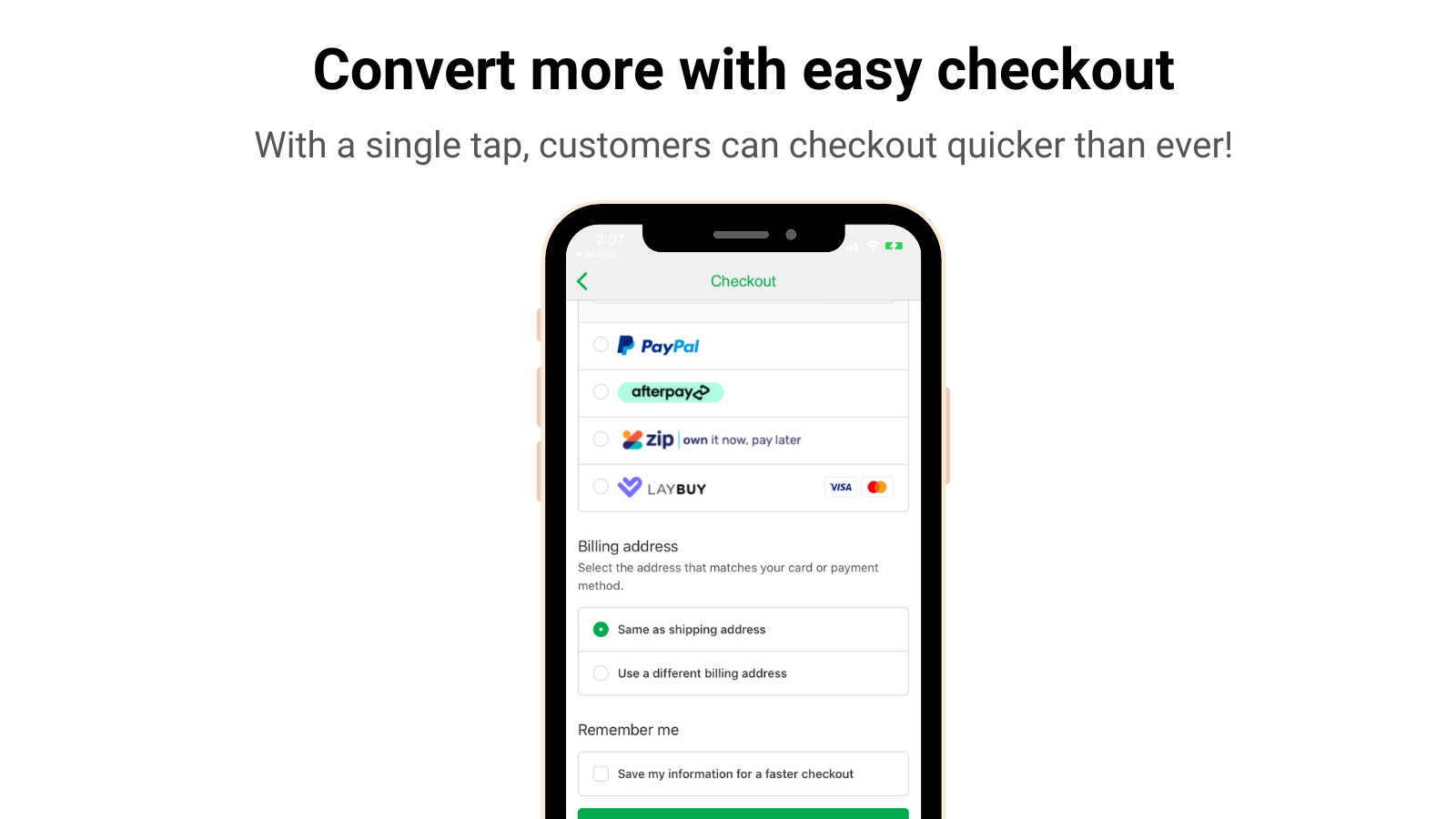 Convert more with easy checkout