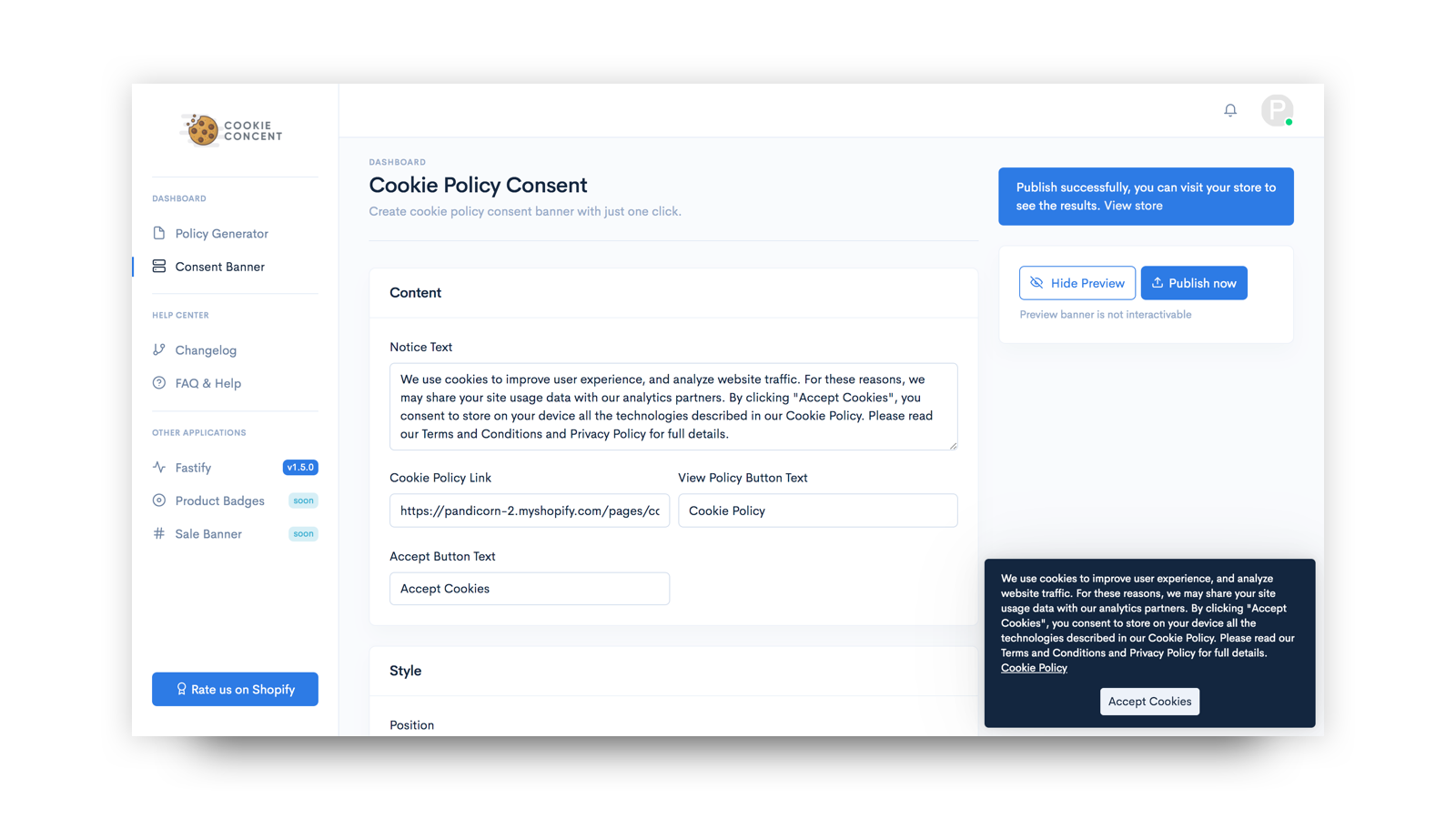 Cookie Policy Page Generator