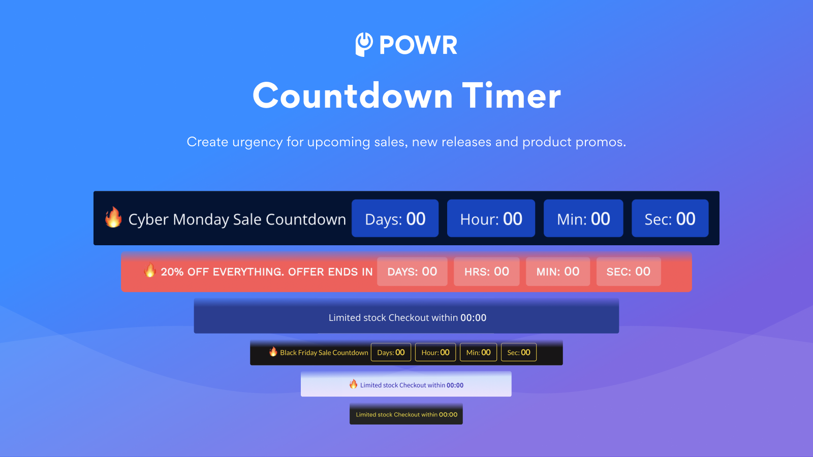 Countdown timer from POWR. Create urgency for upcoming sales.