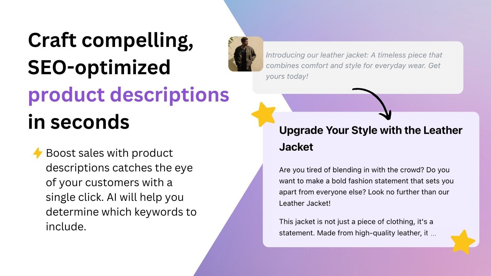 Craft compelling, SEO-optimized product descriptions in seconds