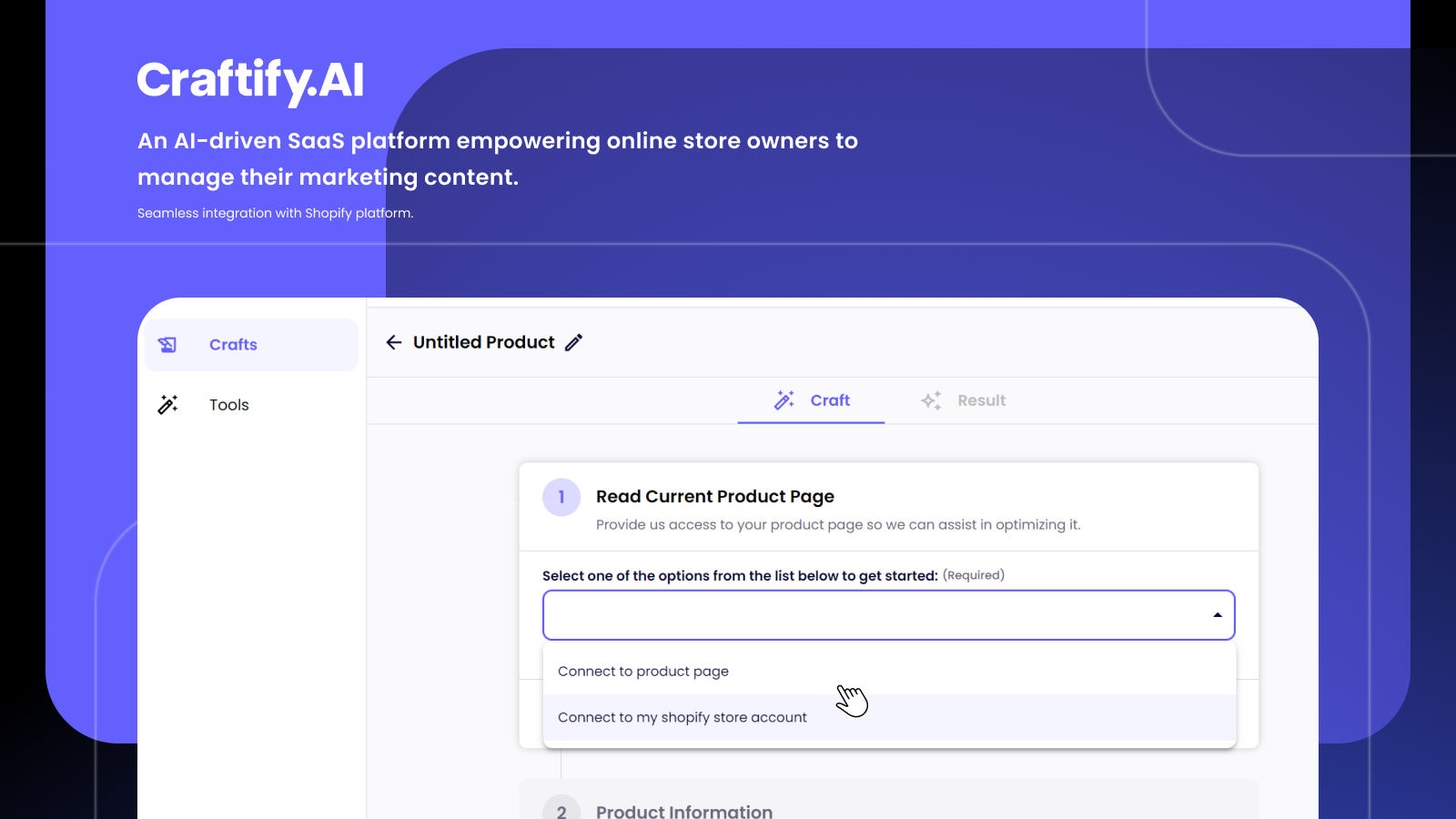 Craftify AI, SaaS platform empowering Online store owners