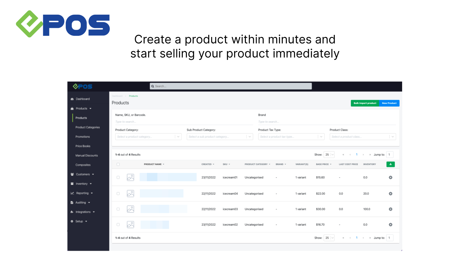 Create a product and start selling your product