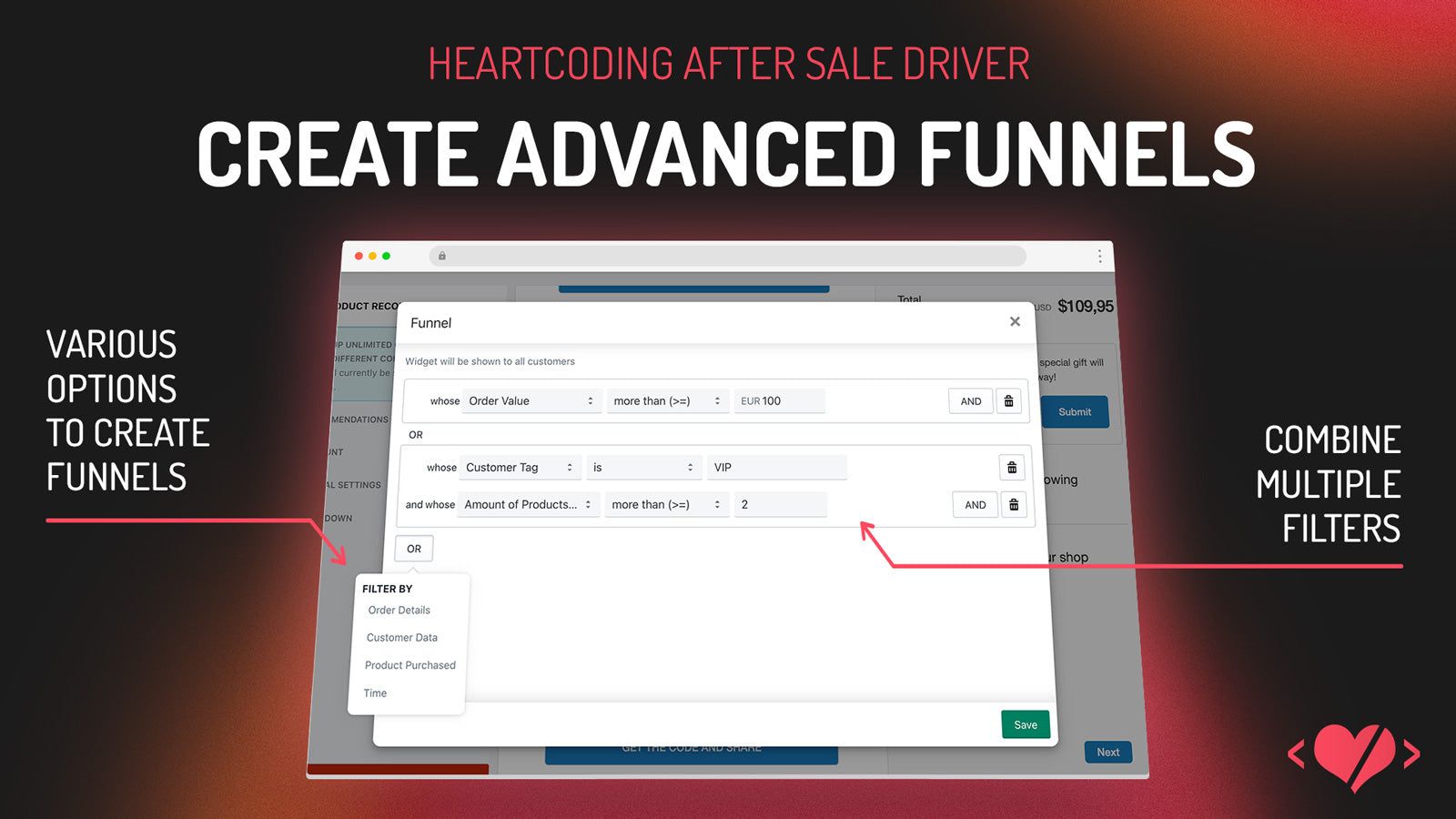 create advanced funnels for each widget and each customer