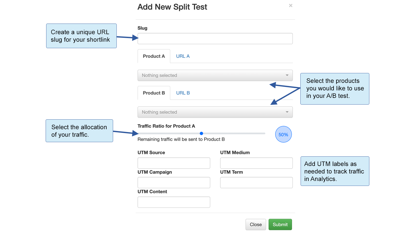 Create an A/B test between two variations to see which is better
