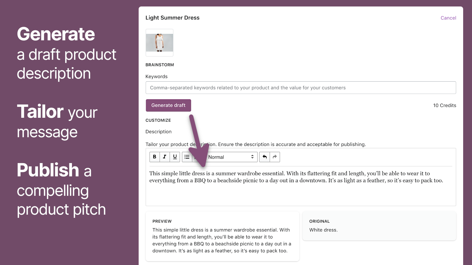 Create and edit product descriptions with ease