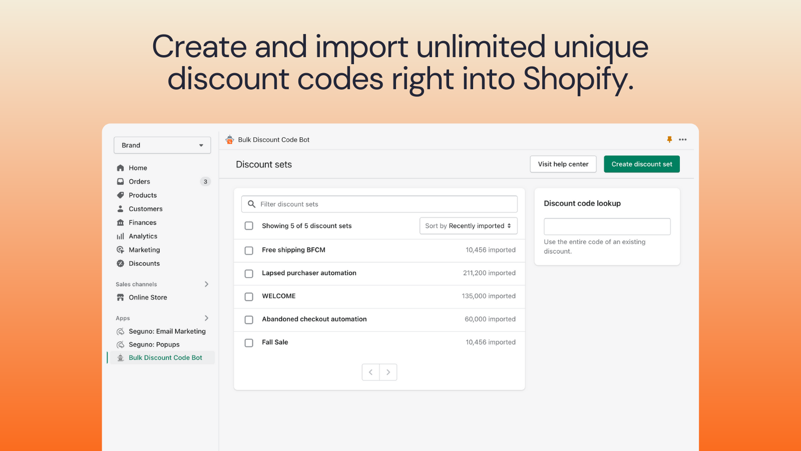 Create and import unlimited unique discount codes into Shopify.