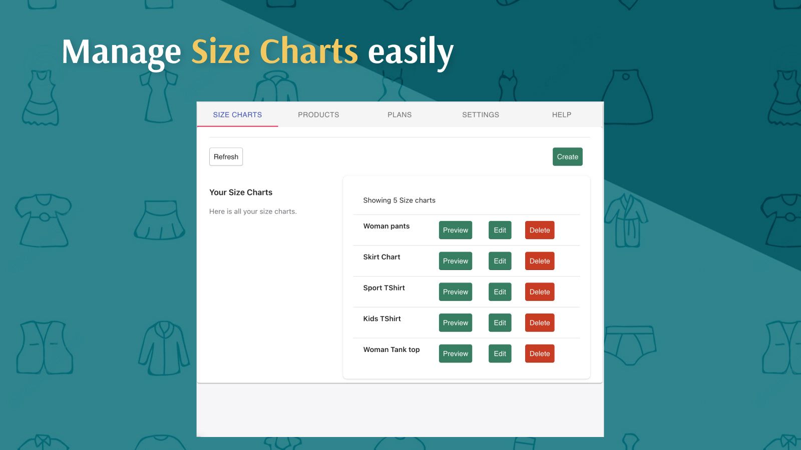 Create & manage size charts easily
