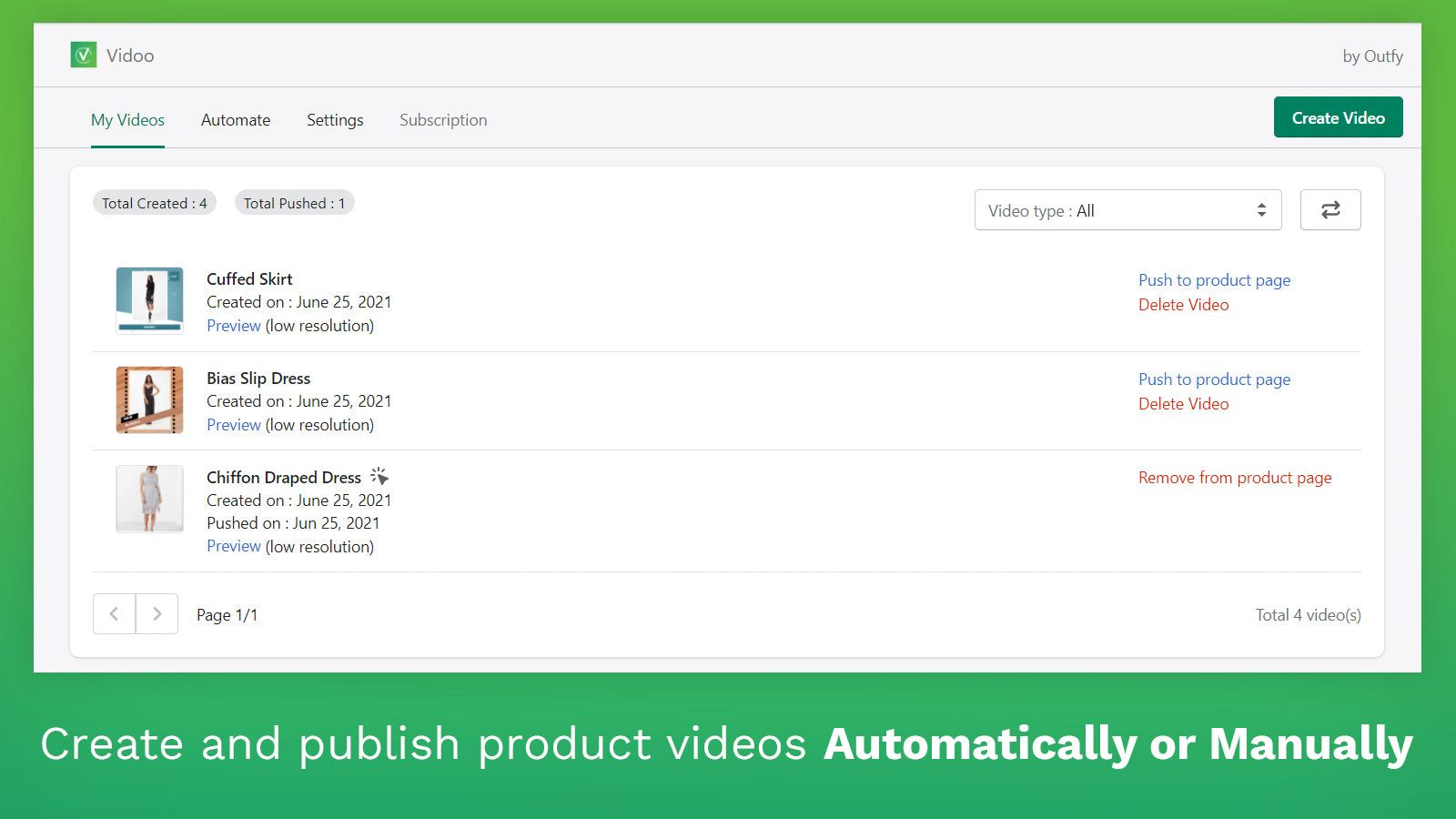 Create and publish product videos Automatically or Manually