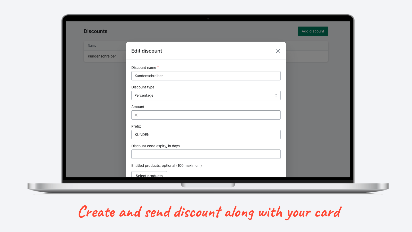 Create and send discount along with your card