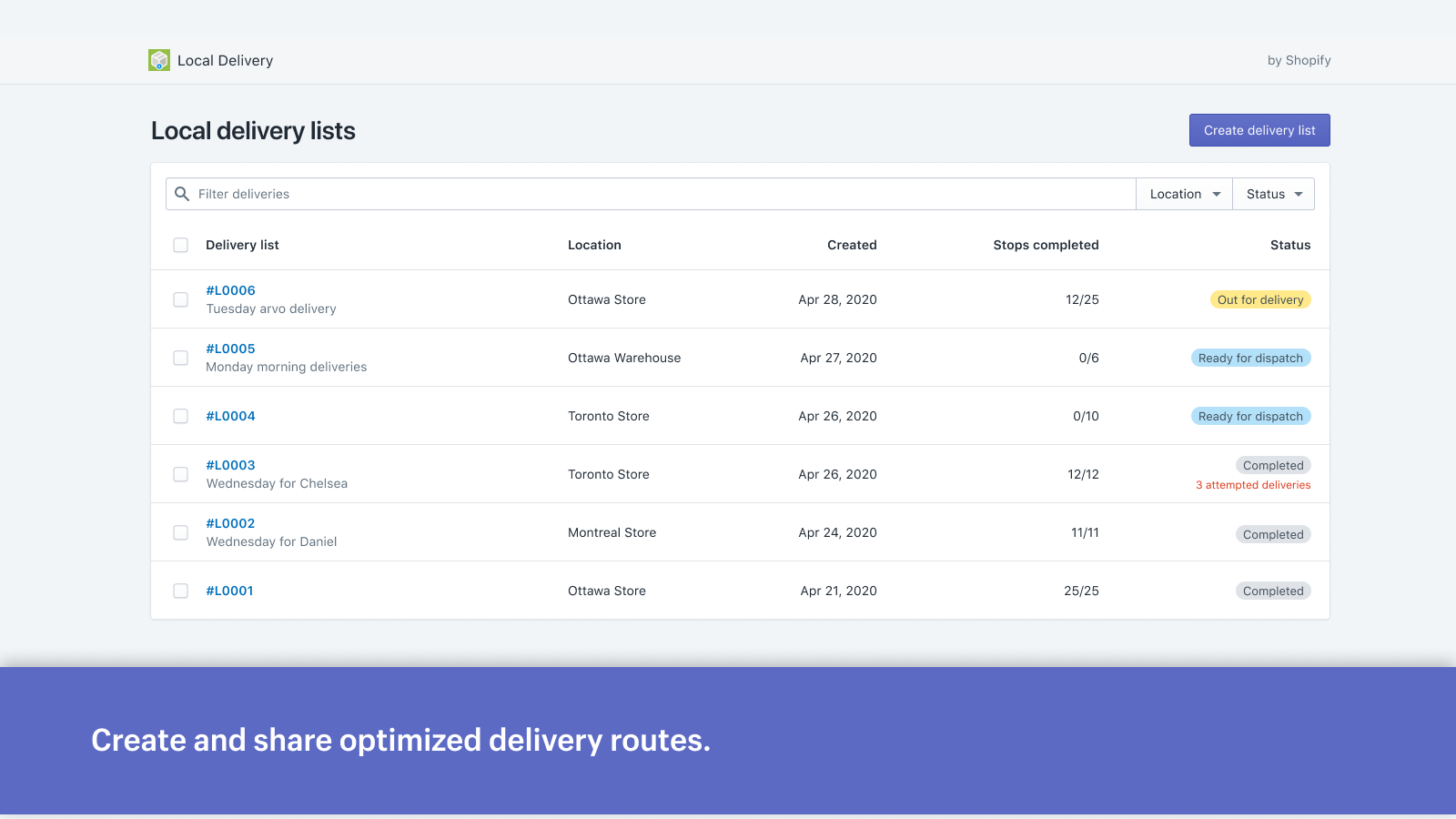 Create and share optimized delivery routes