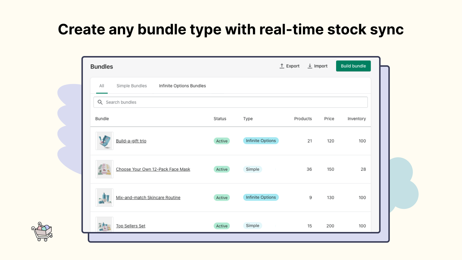 Create any bundle type with real-time stock sync