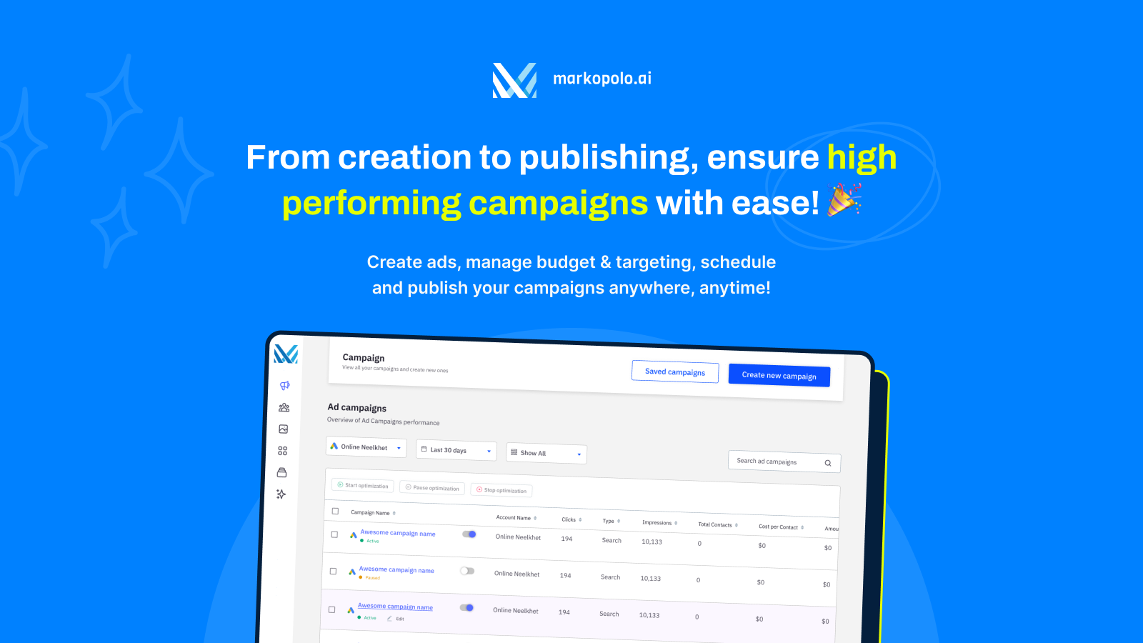 Create campaigns for shopify products with ease on Markopolo.ai