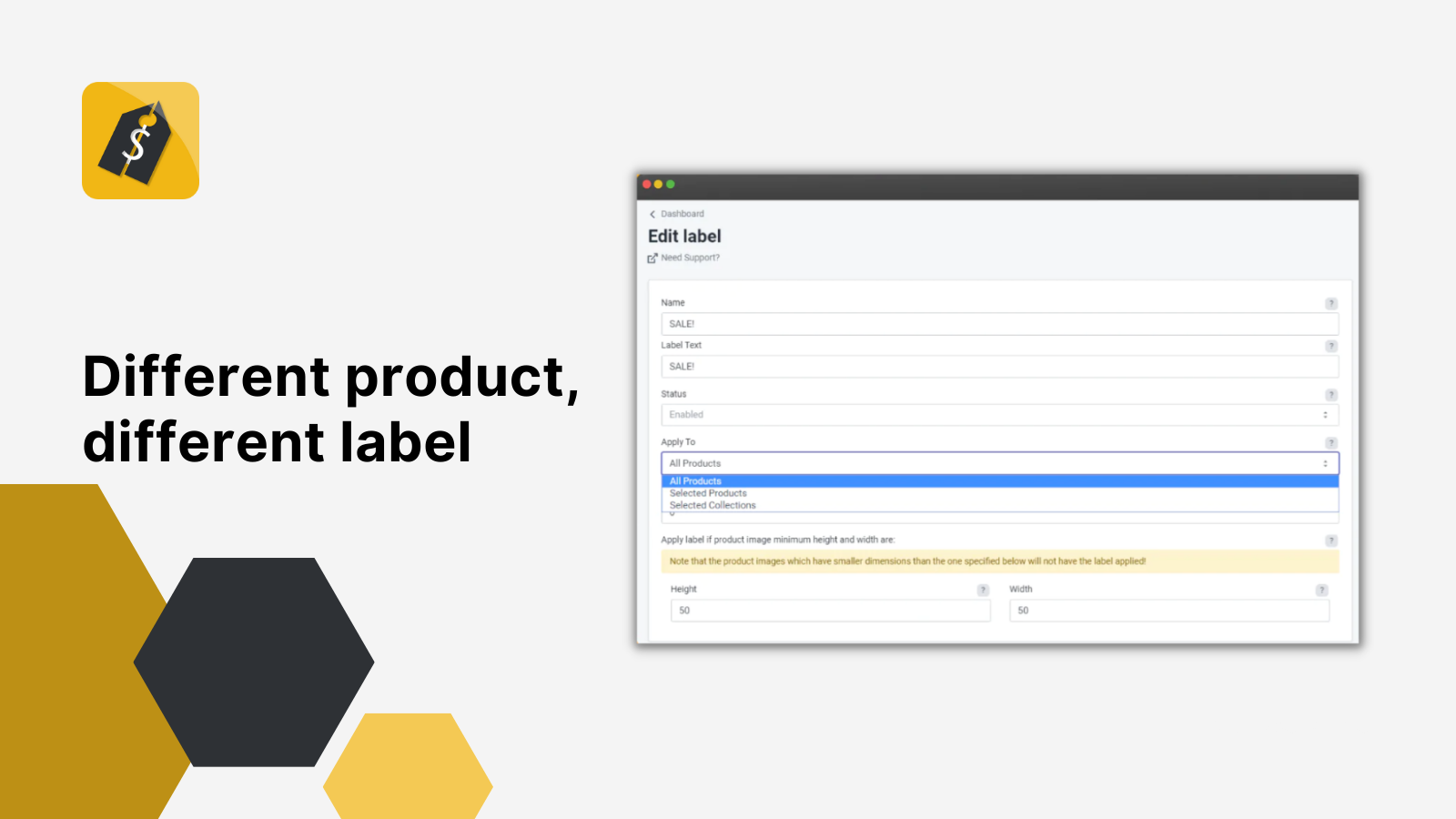 Create different labels for different products
