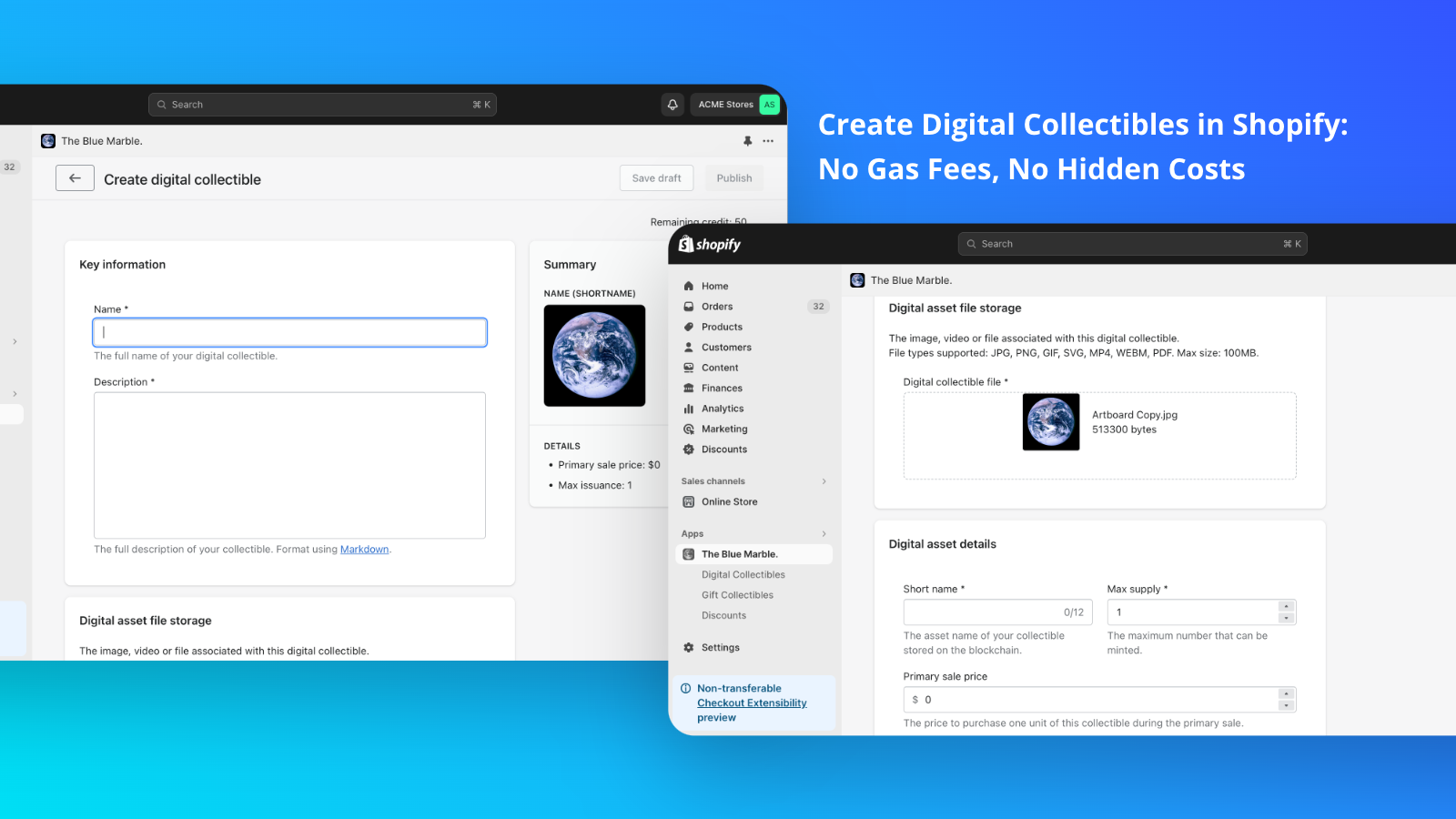 Create Digital Collectibles in Shopify: No Gas Fees
