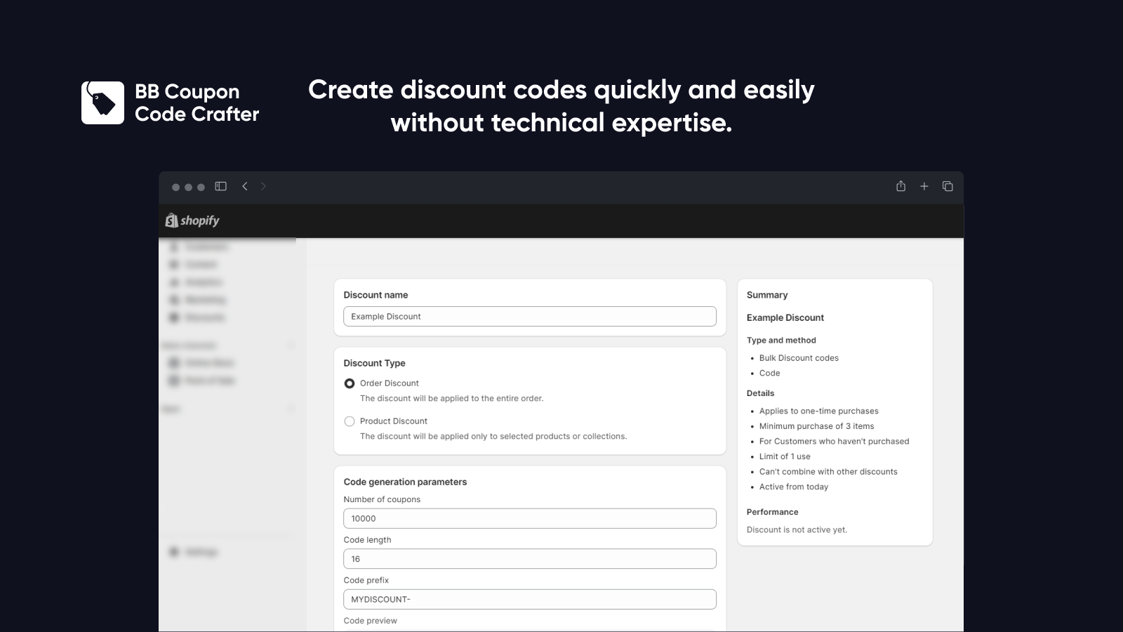 Create discount codes quickly and easily.