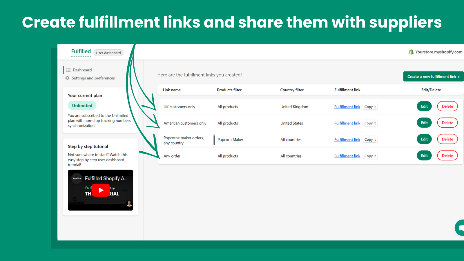 Create fulfillment links to share orders with your supplier!