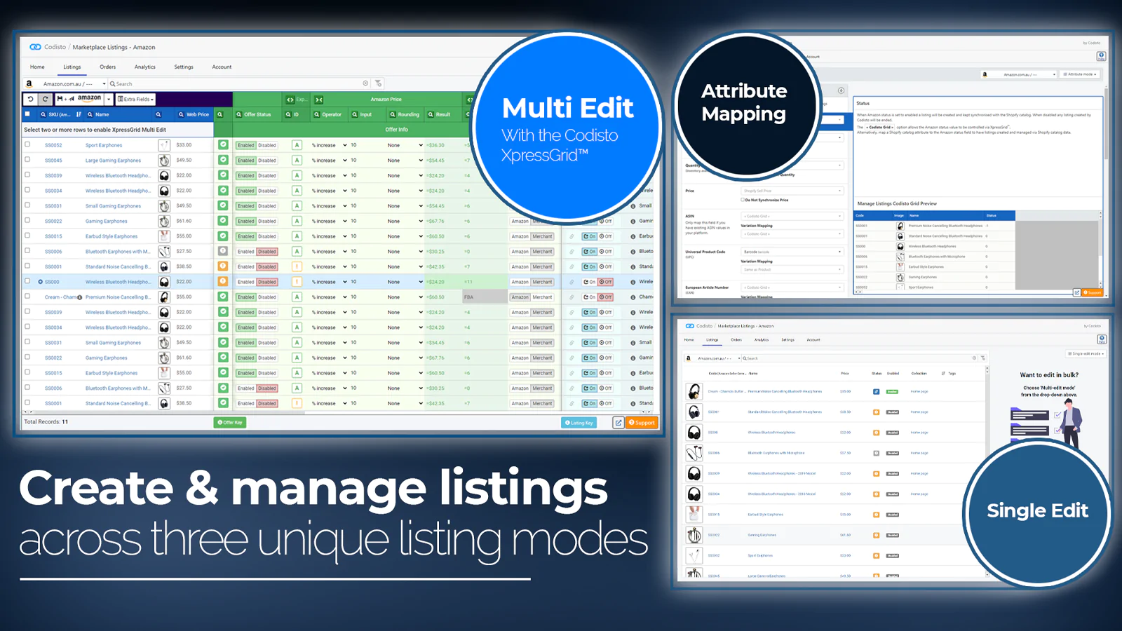 create listings across three unique listing modes