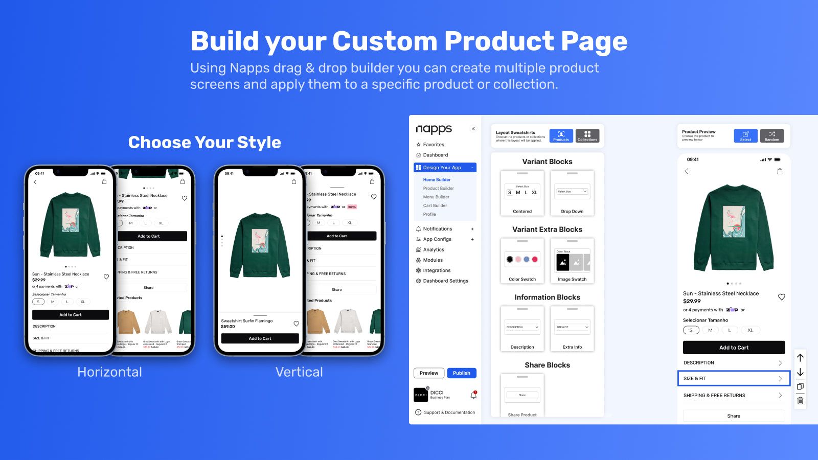 Create multiple product screens with Napps' drag-and-drop