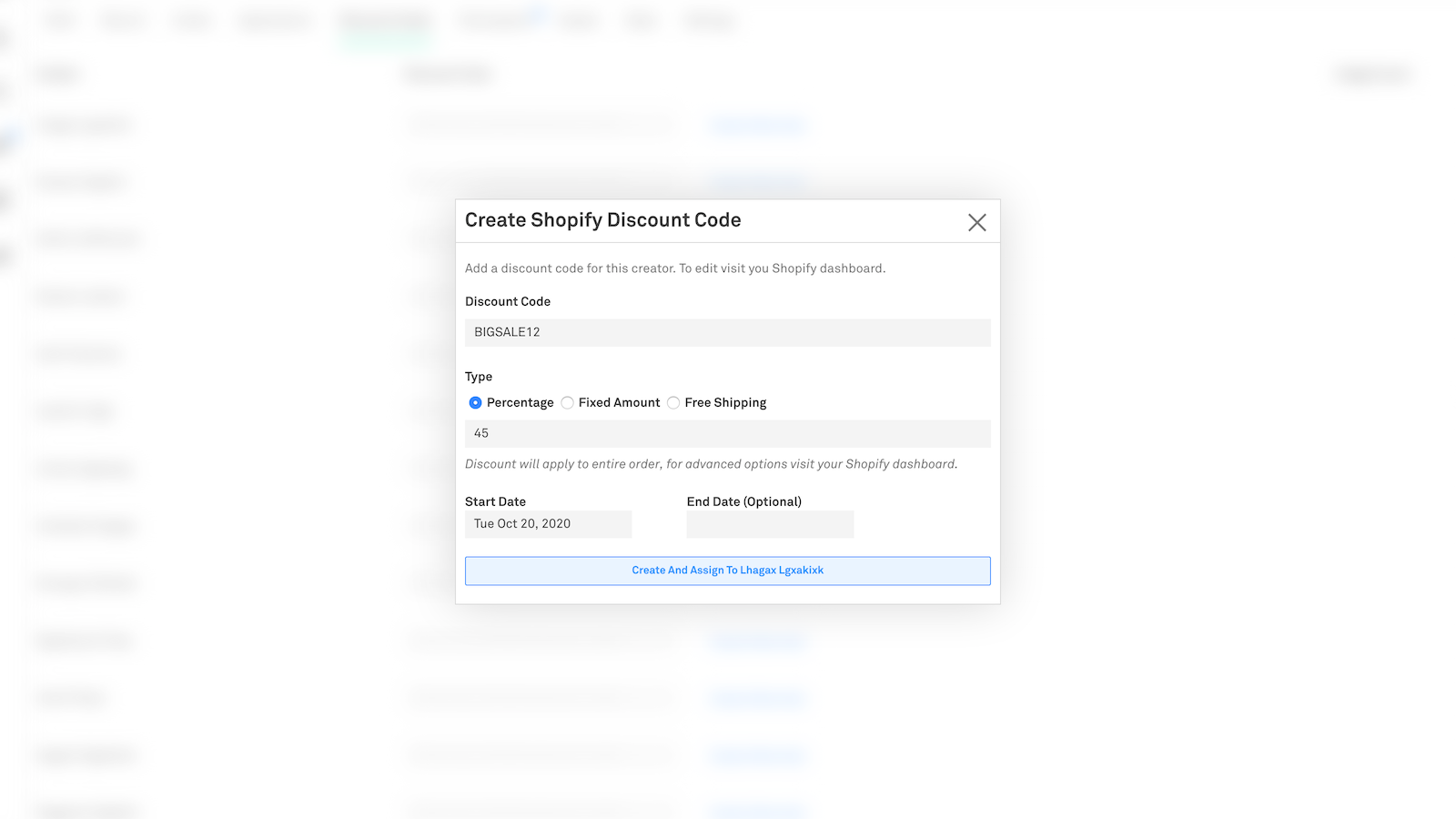 Create new Shopify discount codes