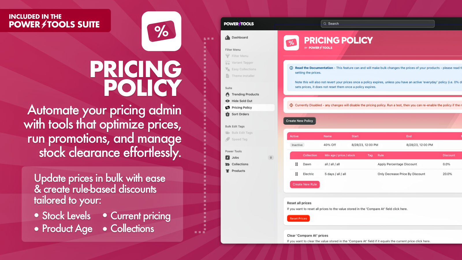 Create pricing policies and price adjustments for managing stock