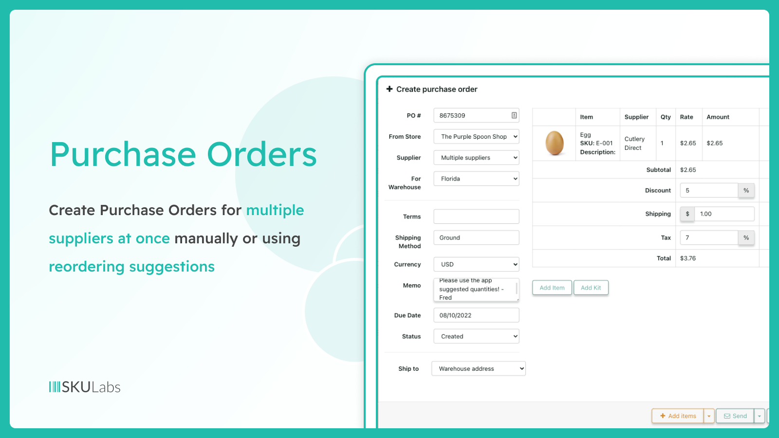 Create purchase orders for individual suppliers or one account