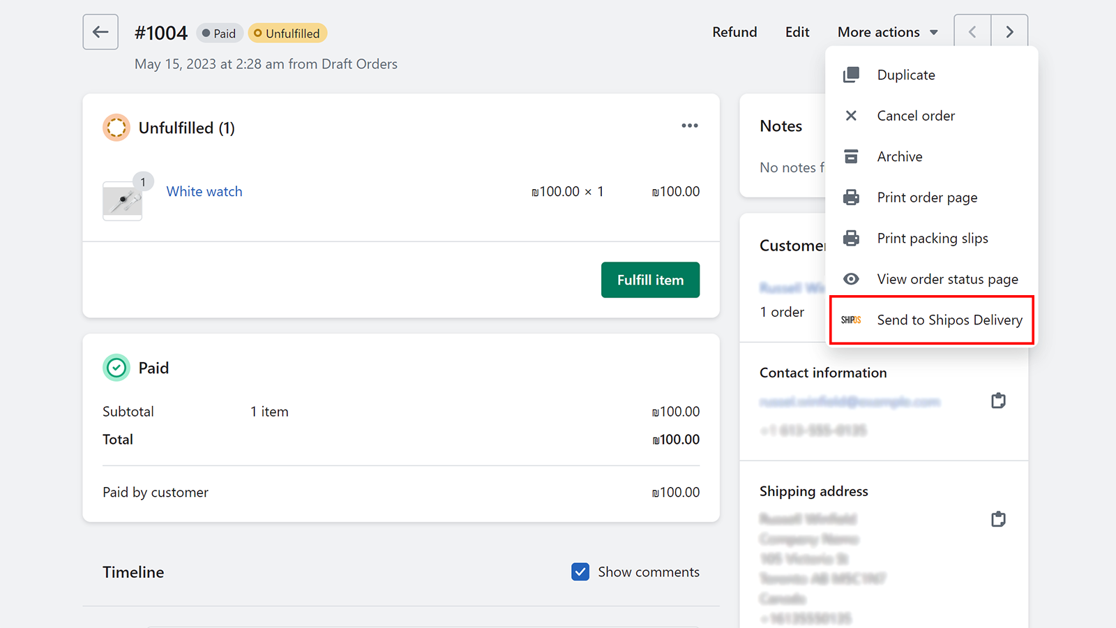 Create shipping for single order 