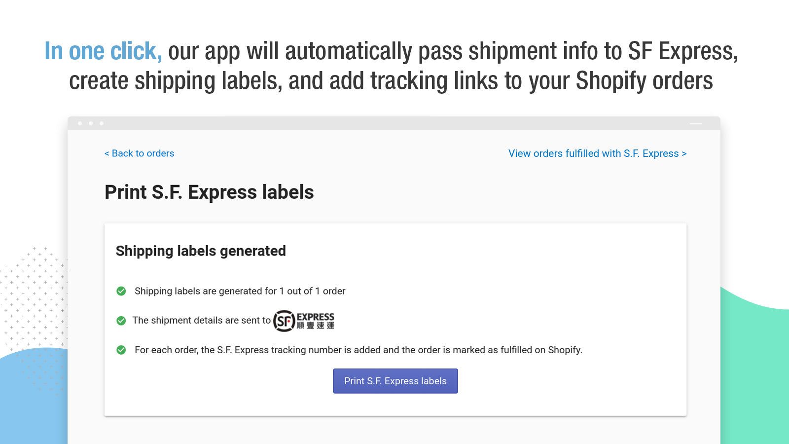Create shipping labels and add tracking numbers in one click
