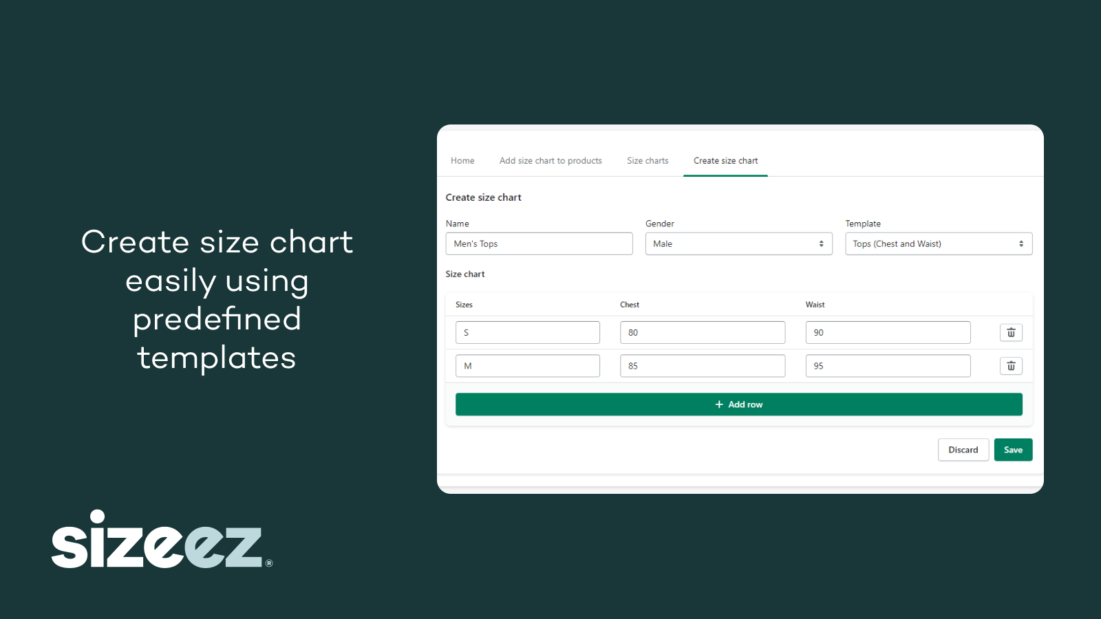 Create size chart easily using predefined templates