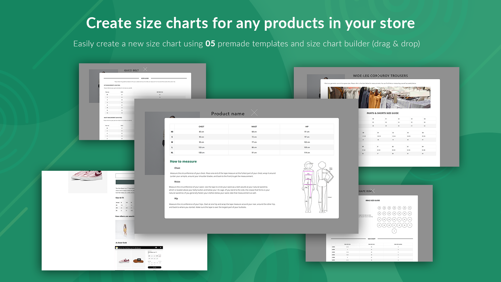 Create size chart for any product on your site