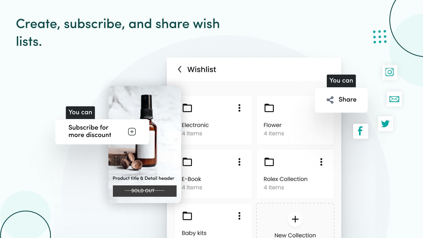 Create, subscribe, and share wishlists with guest wishlists.