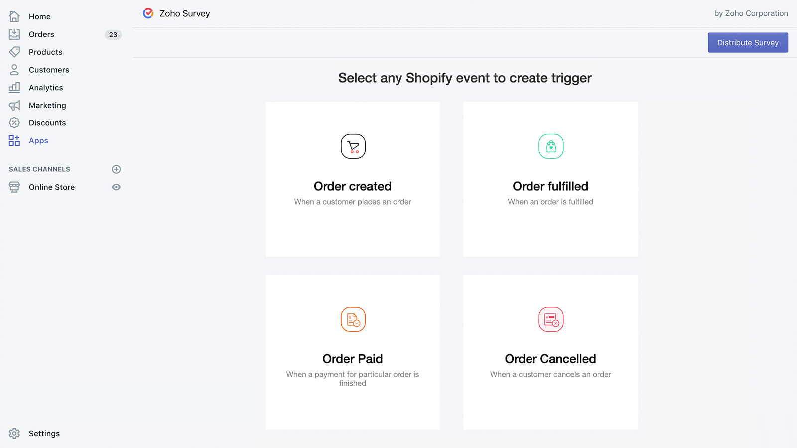 Create triggers to automatically send surveys for Shopify events