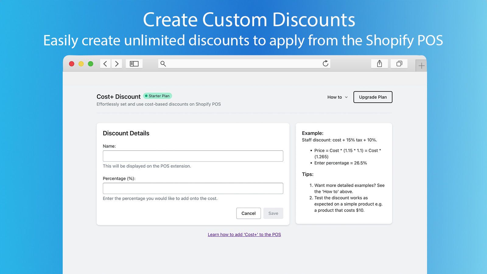 Create unlimited custom discounts