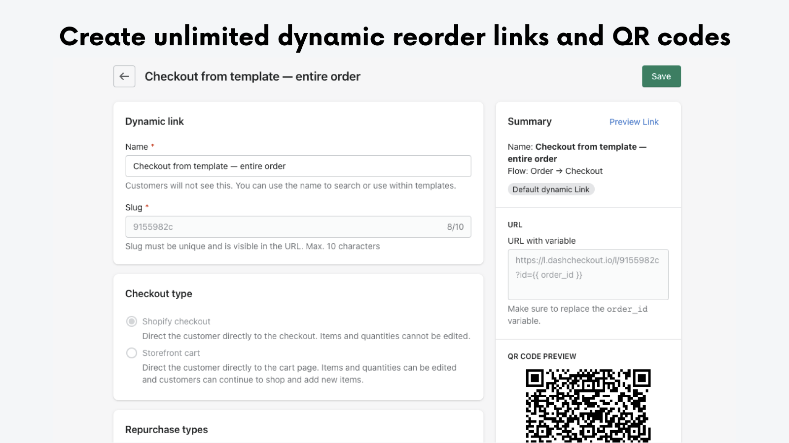 Create unlimited dynamic reorder links and QR codes