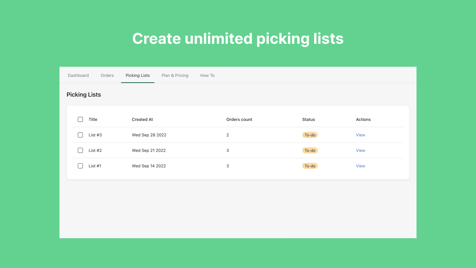 Create unlimited picking lists