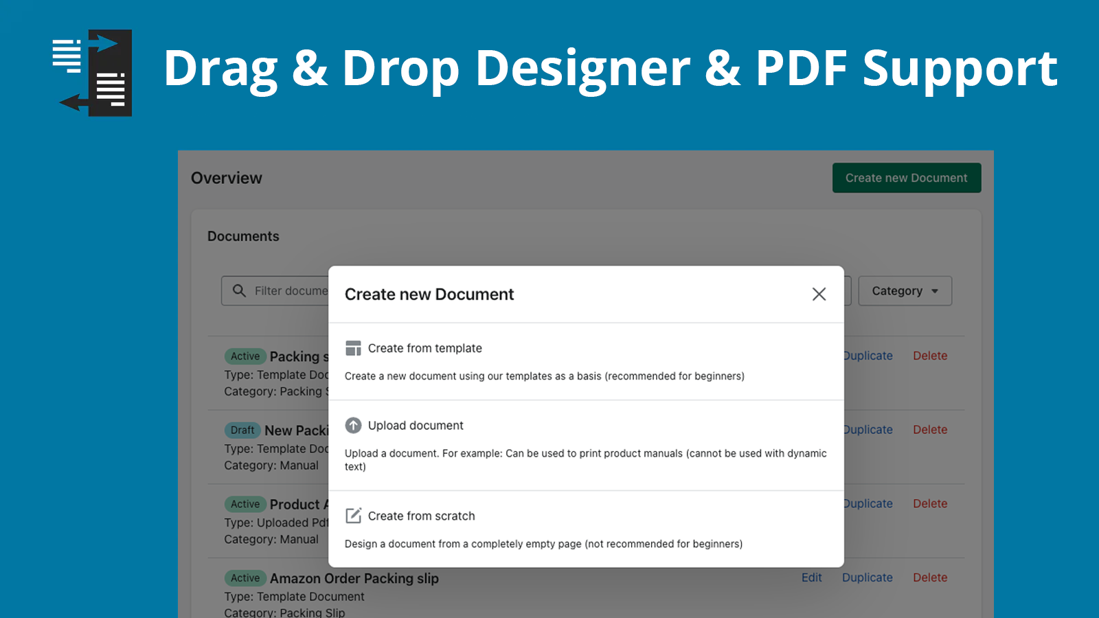 Create your documents with our designer or upload pdf files