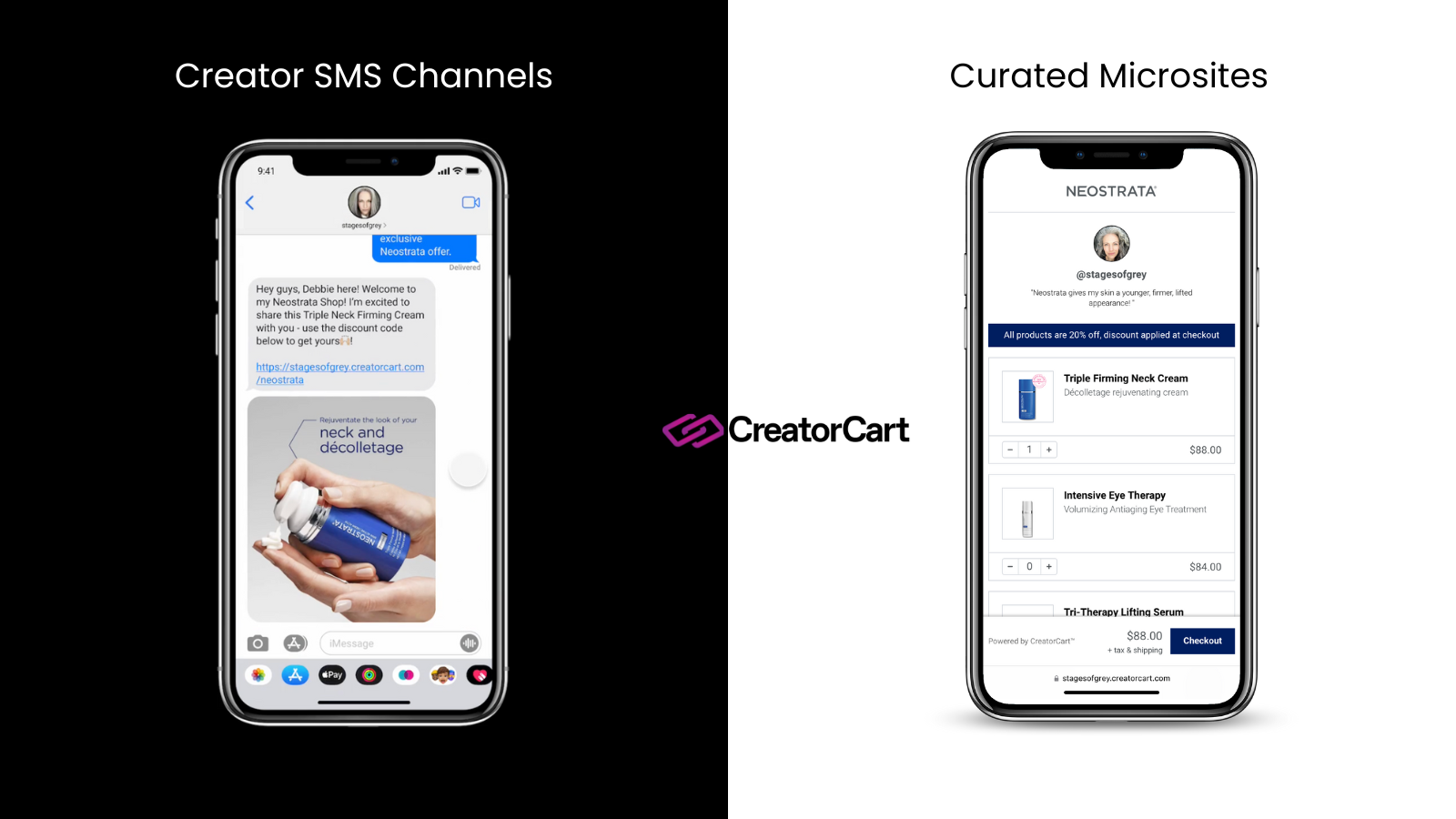 Creator SMS and curated microsites