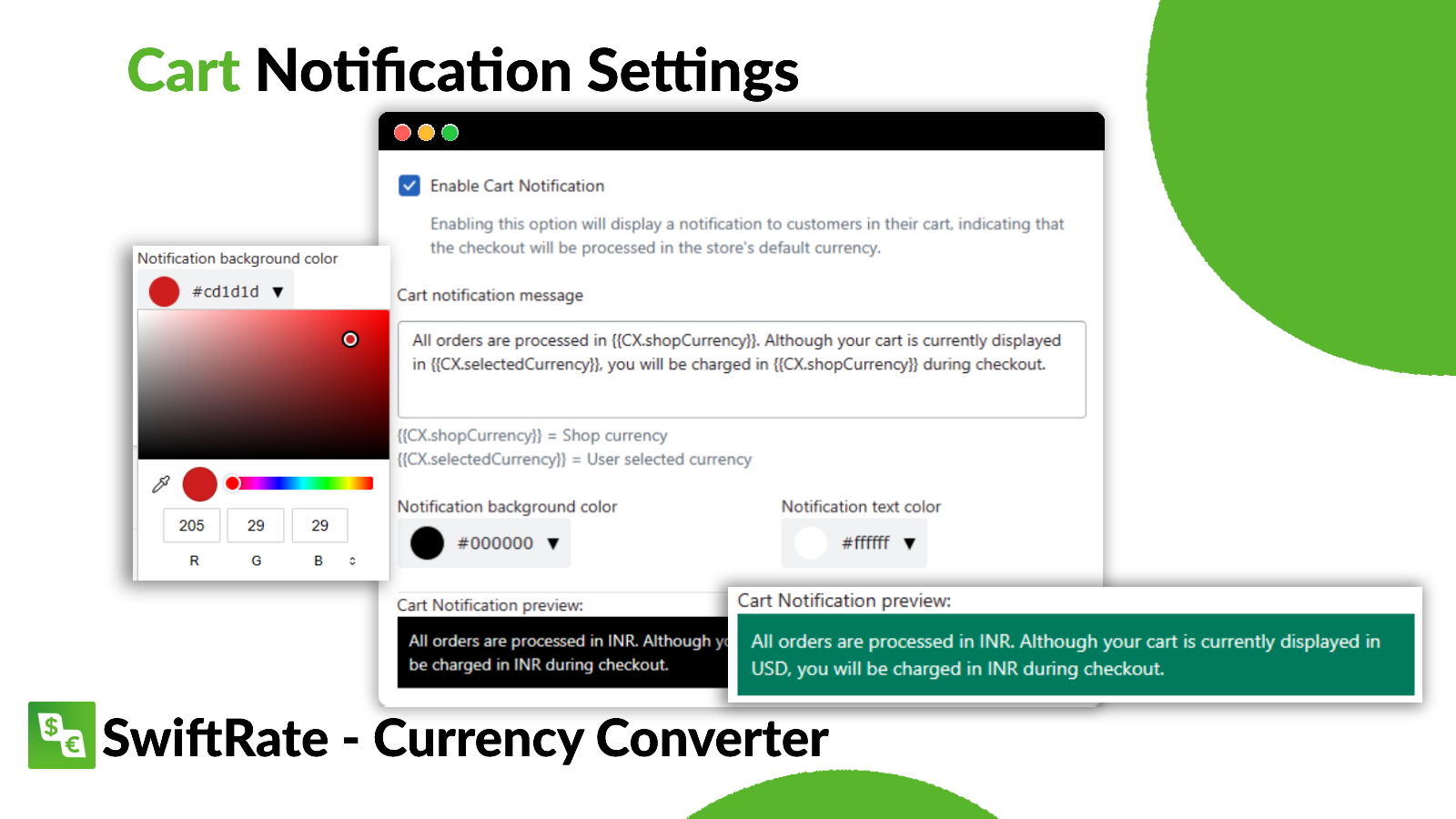 Currency converter cart notification