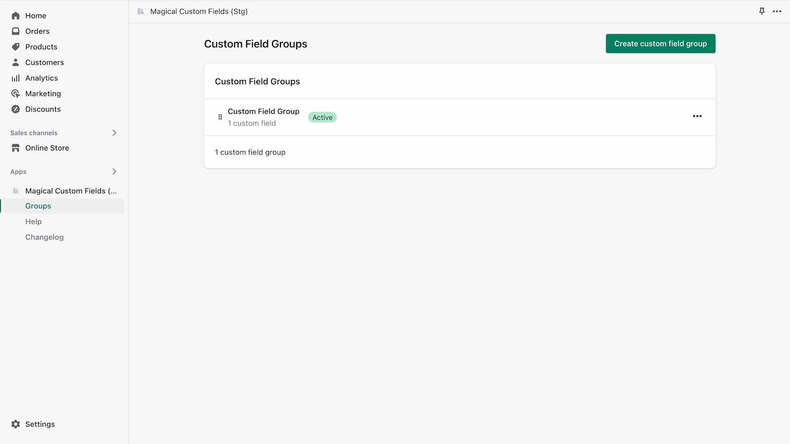 Custom field groups overview page in admin
