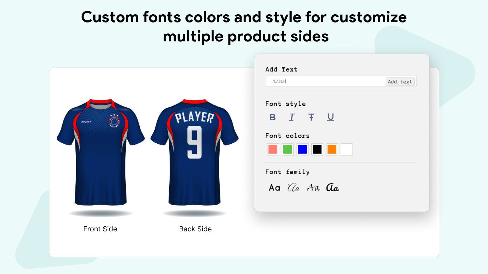 Custom fonts colors and style for multiple product sides