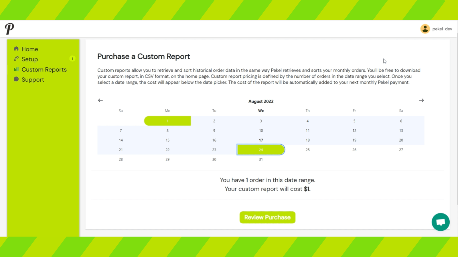 Custom report page for custom date ranges