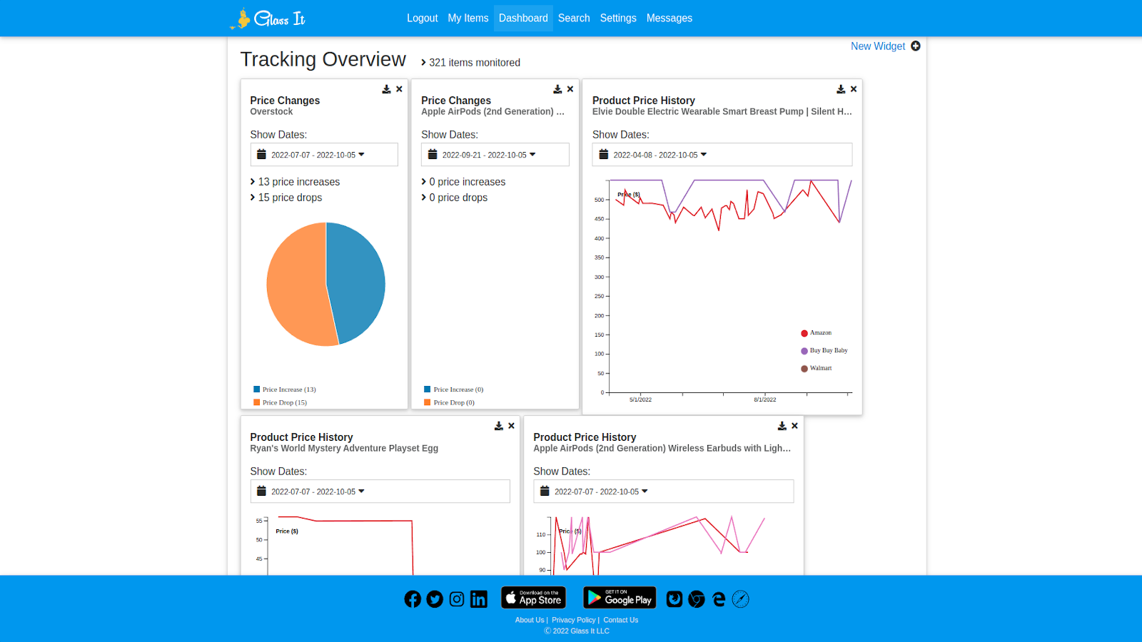 Custom widget dashboard to review & download monitoring data